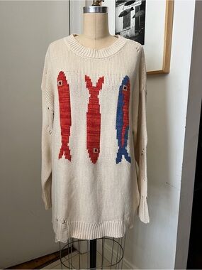 BDG Oversize Cream Crewneck Fish Sweater